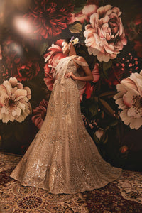 Champagne Gold Lehenga with Sequin & Bead Embellished Off-Shoulder Blouse