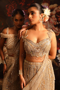 Gold Sequin Lehenga with Scalloped Strap Blouse