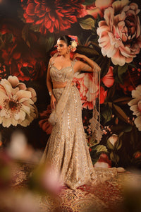 Gold Sequin Lehenga with Scalloped Strap Blouse