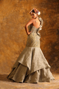 Mustard Lehenga with Golden Embroidery & Beaded Embellished Blouse