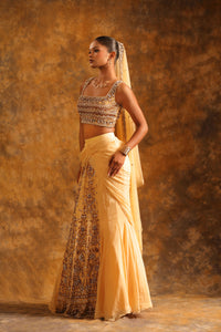 Soft Peach Skirt with Silver Embroidery & Beaded Sleeveless Blouse