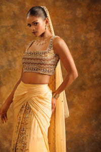 Soft Peach Skirt with Silver Embroidery & Beaded Sleeveless Blouse