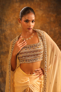 Soft Peach Skirt with Silver Embroidery & Beaded Sleeveless Blouse
