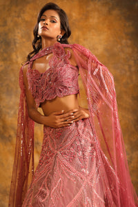 Dusty Rose Lehenga with Sequin Embroidery & Sculpted Blouse