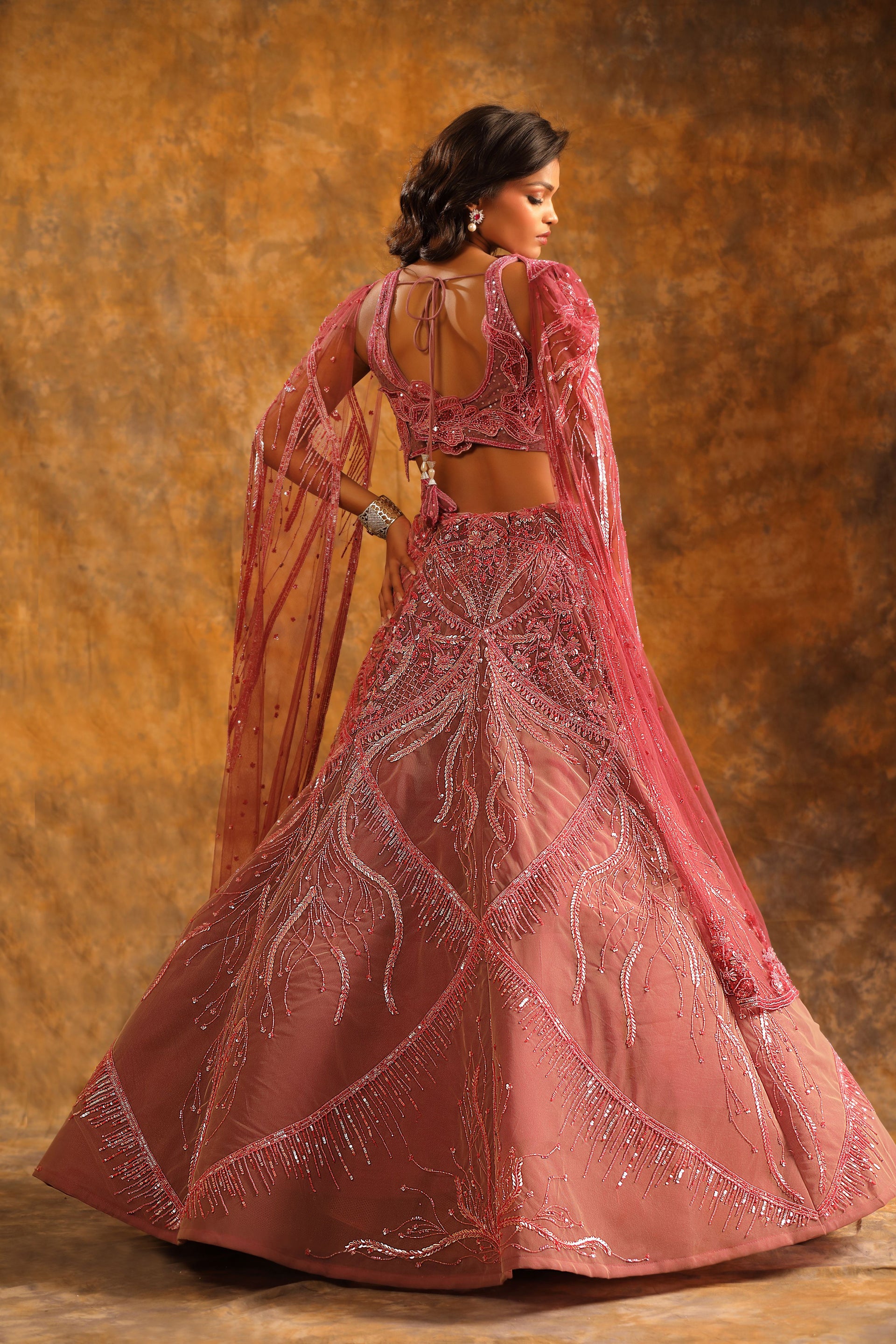 Dusty Rose Lehenga with Sequin Embroidery & Sculpted Blouse