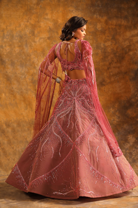 Dusty Rose Lehenga with Sequin Embroidery & Sculpted Blouse