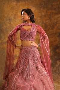 Dusty Rose Lehenga with Sequin Embroidery & Sculpted Blouse