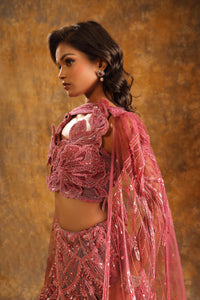 Dusty Rose Lehenga with Sequin Embroidery & Sculpted Blouse