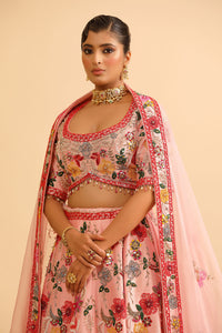 Blush Pink Floral Embroidered Lehenga with Mirror Work Choli