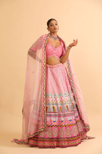 Pink Lehenga with Sequin Work & Chevron Embroidered Skirt
