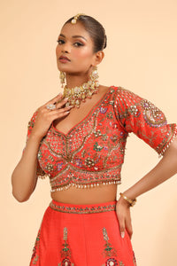 Vibrant Orange Lehenga with Mirror Work & Gold Embroidery