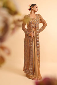 Molten Gold Embellished Cape Set with Draped Satin Skirt