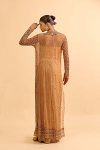 Molten Gold Embellished Cape Set with Draped Satin Skirt