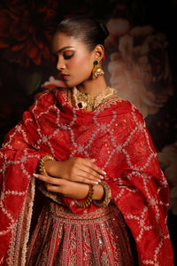 Regal Red Bridal Lehenga with Gold Zari Embroidery & Lace Dupatta