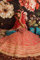 Regal Red Bridal Lehenga with Gold Zari Embroidery & Lace Dupatta