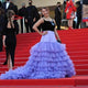 Two-Tone Gown with Black Velvet Top and Cascading Lavender Tulle Skirt