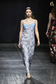 Elegant Blue and White Floral Dress with Playful Ruffle and Flattering Fit