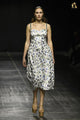 Soft Cotton Midi Dress with Blue and White Floral Print and Flared Skirt