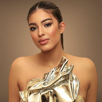 Metallic Silver Sculpted Bodice with Black Shimmer Skirt