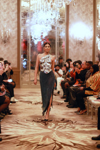 Metallic Silver Sculpted Bodice with Black Shimmer Skirt