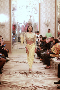 Gold Sequin Crop Top with Draped High-Waist Skirt