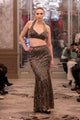 Bronze & Black Sequin Halter Crop Top with High-Waist Skirt