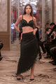 Black Sequin Bralette with Feathered Asymmetrical Skirt