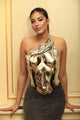 Metallic Silver Sculpted Bodice with Black Shimmer Skirt
